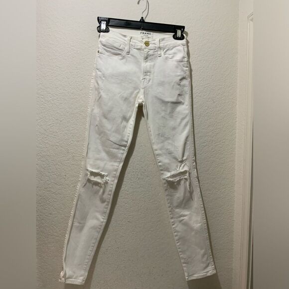 FRAME white denim Le High skinny jeans cropped size 24 - Picture 1 of 9